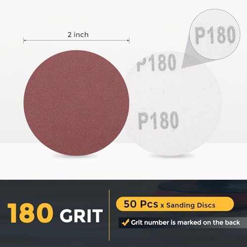 HARFINGTON 50 Pcs 2 Inch Sanding Discs 180 Grit Red Aluminum Oxide