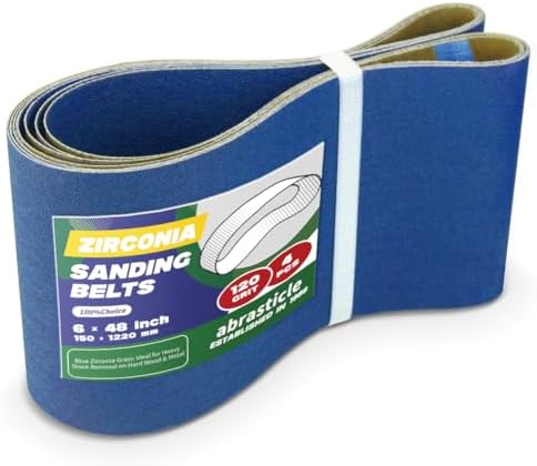 4 Pack 6 x 48 Inch Zirconia Sanding Belts, 120 Grit Heavy Duty Belt Sander Paper, Fits Belt Sander & Bench Sander for Woodworking, Metal Polishing and Precision Finishing