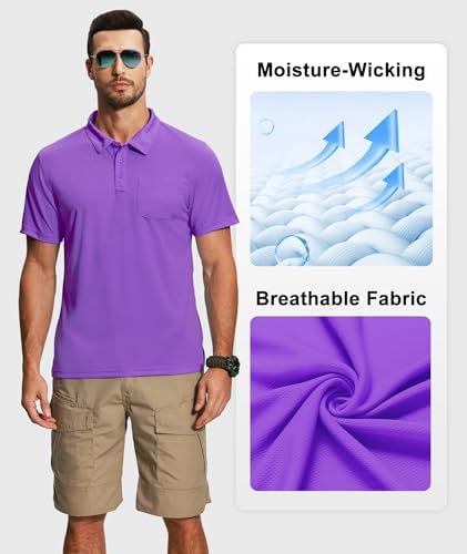ZITY 5 Pack Polo Shirts for Men with Pocket Dry Quickly Short Sleeve Athletic Outdoor Work Collared Shirts