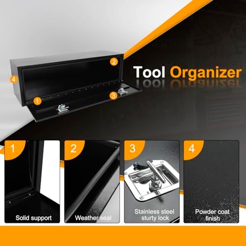 60 x 18 x 18 Inch Underbody Truck Tool Box Steel Storage ToolBox, Tool Chest Organizer w/Lock and Keys For Pickup,Truck Bed, RV, Trailer,Heavy Duty Waterproof Black box