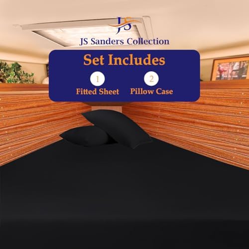 JS Sanders V Berth Boat Sheet 3 Pcs 600 TC Egyptian Cotton,Black