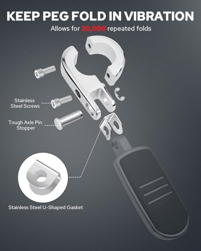 Benlari Highway Pegs P-Clamp Mount Kit, A3 Steel Motorcycle Foot Pegs Fit for 1" & 1.25'' Crash Bars Foot Bracket Clamp Compatible with Harley Touring Electra Road King Road Glide(Chrome)