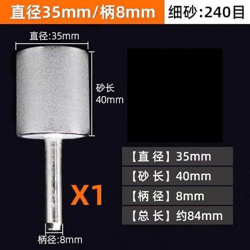 6-40mm Diamond Grinding Wheel Cylinder Shape, 240 Grit Mounted Points for Lapidary Glass Stone Carving, 6-8mm Shank Rotary Accessories (1 PC)(35mm)