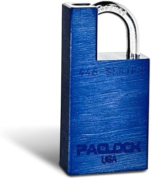 PACLOCK's UCS-446A Shrouded Single Post Padlock for Pelican® Storm Cases & Milwaukee® PACKOUT™, Slim Shoulder for Limited Rotation, Prevents Cutting Attempts, Blue, 2 Keys, Keyed Different