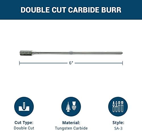 Benchmark Abrasives 6” Cylinder Shape Double Cut Tungsten Carbide Die Grinder Bits Metal Deburring Tool Rotary Burr, 1/4 Inch Shaft, Engraving Tool for Woodworking Shaping Carving (SA-3)