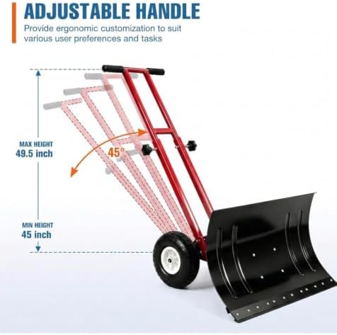 GarveeLife Wheeled Snow Shovel - 29in Steel Blade with 10in Wheels Red