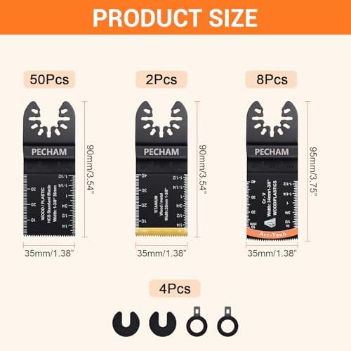 Oscillating Saw Blades, PECHAM 64PCS Professional Universal Titanium Multitool Blades for Wood Plastics Metal Quick Release Multi Tool Kits Fit Rockwell Ridgid Ryobi Milwaukee Chicago