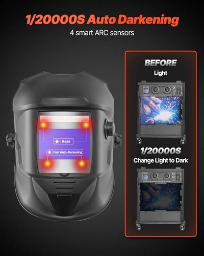 VEVOR Welding Helmet Auto Darkening, 3.94" x 2.34" True Color Welding Hood, Solar-Powered Welder Mask with 4 Arc Sensors, Wide Shade 4/5-9/9-13 for TIG MIG ARC Weld Grinding Cutting - METIS Series