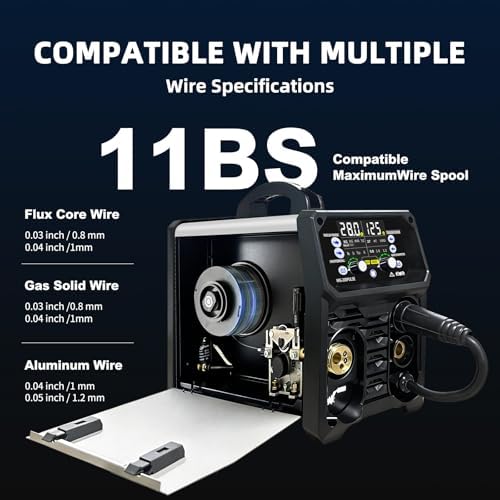 Aluminum MIG Welder with Pulse 200A 5 in 1 110V/220V Dual Voltage with 2T/4T Synergic Multifunctional Welding Machine Pulsed MIG/Gas MIG/Flux Core//Stick/Lift TIG Large LED Display Wire Feed Welder