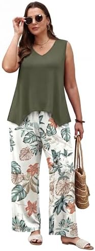 WIHOLL Two Piece Sets for Women Dressy Lounge Sets Summer Outfits Cruise Travel Beach Vacation Casual Wide Leg Pants Set