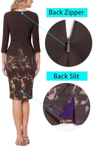 VFSHOW Womens Work Business Office Front Zipper Peplum Church Sheath Dress