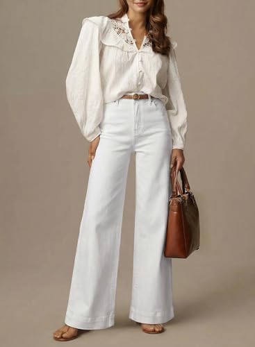 Dokotoo Women's Casual High Waisted Jeans Stretch Wide Leg Loose Denim Pant