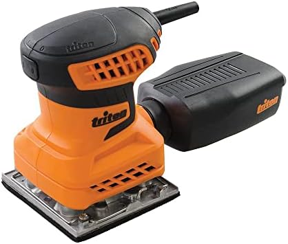 Triton TQTRSS 1.6 Amp Random Orbital Palm Sander 1/4" Sheet - Electric Hand Sander with Dust Extraction & Vibration-Reducing Grip - Corded Power Sander for Woodworking Projects