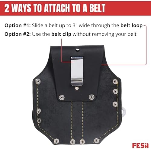 FESA Durable Leather Pliers Holster - Leather Double Plier Holder for Belt with Steel Hammer Holder, Tape Clip & 2 Carpenter's Pencil Pockets - Clip On Any Belt - Handcrafted