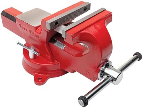 Yost Vises ADI-6 Heavy Duty Vise | 130,000 PSI Tensile Strength Austempered Ductile Iron Bench Vise | 6 Inch Jaw Width with a 360 Degrees Interlocking Swivel Base and 2 Lockdowns | Red