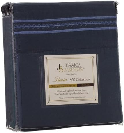 Jessica Sanders Premier 1800 Series 4pc Bed Sheet Set - Queen, Navy Blue, - Jessica Sanders Embroidery