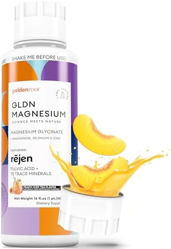 GLDN Magnesium Liquid Syrup - Nighttime Magnesium Glycinate with Rejen Fulvic Acid for Improved Absorption Key Electrolytes and L-Theanine for Sleep and Cortisol Support - Peach Iced Tea (16 fl.oz)