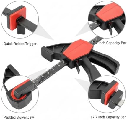 Multipurpose Horizontal Hold Down F-Clamp for Woodworking and Metalwork, 17.7 Inch Capacity Alloy Steel Workholding Device