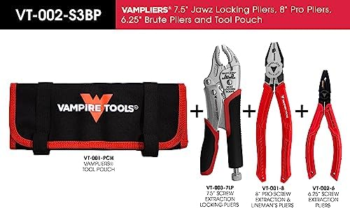 VAMPLIERS 3-PC Specialty Screw Extraction Pliers Set: Includes 8" PRO Linesman Pliers, JAWZ 7.5" Vise-Grip Locking Pliers, BRUTE 6.25" Black Oxide Finish Pliers + Vampliers Tool Pouch: VT-002-S3BP.