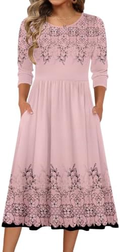 Zeagoo 3/4 Sleeve Women's Dress Casual Aline Summer Fall Midi Long Dresses