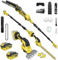 6-IN-1 Cordless Pole Saw & Pole Hedge Trimmer Combo Kit, Dual 4.0Ah Batteries, 8" Brushless Chainsaw, 16" Electric Hedge Trimmer, 6" Grass Shears, 14.92Ft Long Reach, Bush Trimmer for Tree Shrubs