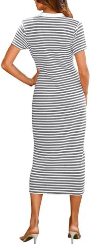 BTFBM Women Casual Summer Dresses Short Sleeve Striped Midi Dresses