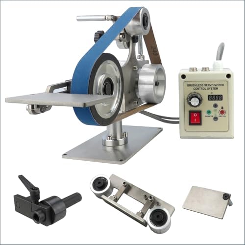 Belt Grinder Sander, 30 x 1-Inch Variable Speed Belt Polisher with VFD, 110V 550W Electric Grinding Machine with 3 Grinding Moulds & 3 PCS Sanding Belts for Metalworking, Knife Making