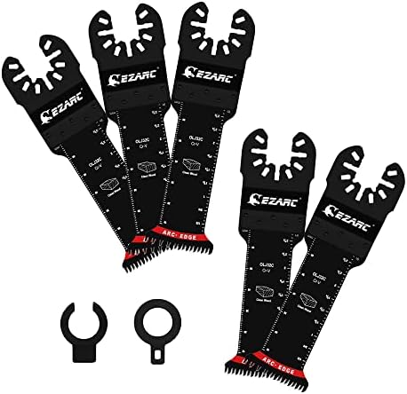 EZARC Japanese Tooth Oscillating Saw Blades - 5 PCS Extra-Long Reach Arc Edge CRV Multitool Blades Clean Cut for Wood and Plastic, Universal Quick Release Oscillating Tool Blades Kits
