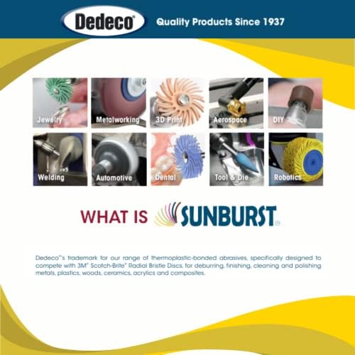 Dedeco Sunburst Radial Bristle Discs 12-Pack - 3" Curved - 3/8" Arbor - Yellow 80 Grit (Coarse) - Aluminum Oxide for Polishing & Finishing