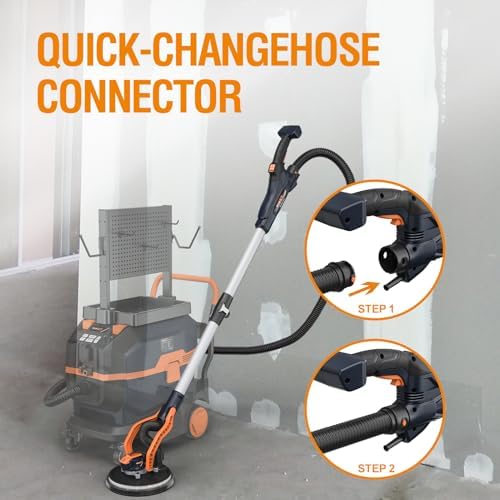 MAXXT Brushless Orbital Drywall Sander, 550W Powerful Constant Speed Electric Drywall Sander, 6 Variable Speed 600-1200 RPM Foldable Sander Tool, With Memory Variable Speed, 360° LED Light