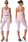 Workout Capri Gym Set for Women - 2 Piece Yoga Set with Leggings Halter Top