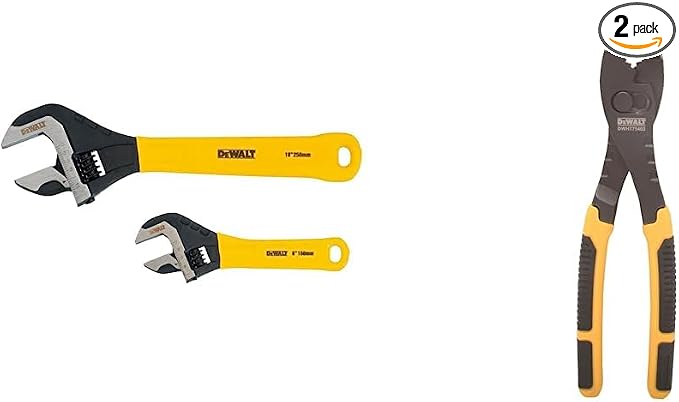 Dewalt DWHT75497 2 Pc. Dip Grip Adjustable Wrench, Yellow & 8" Flush Rivet Slip Joint Pliers