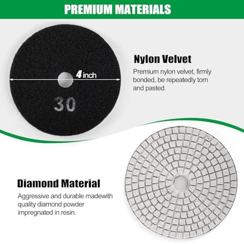 WORKEASE 4 Inch Diamond Polishing Pads Wet/Dry 12PCS, 30 Grit Diamond Sanding Pad, Granite Stone Concrete Marble Rock Countertop Quartz Polish Pad