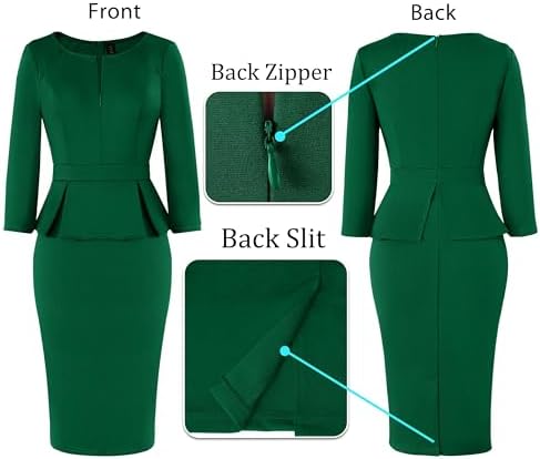 VFSHOW Womens Work Business Office Front Zipper Peplum Church Sheath Dress
