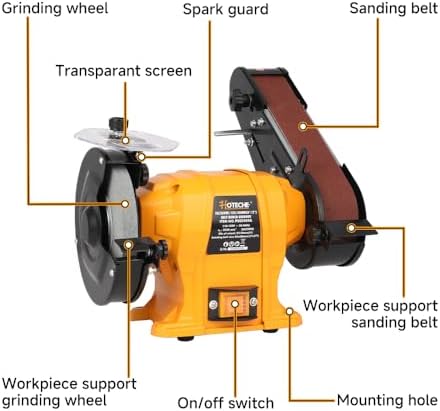 Hoteche 6" Bench Grinder & 2" x 27" Belt Sander Combo - 250W Dual Power Tool for Metal/Wood Grinding, Sharpening & Sanding