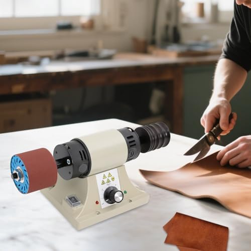 Leather Burnishing Machine,110V 350W Leather Polisher Sander with 6 Sanding Sleeves for Sanding Wood Products 0-8000RPM