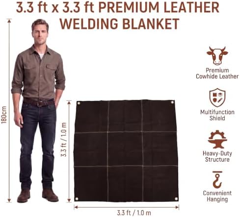 Leather Welding Blanket 3.3x3.3 ft Heat Resistant Spark Shield Black