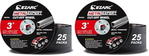 EZARC Metal Cut Off Wheels 3 x 1/16 x 3/8-Inch, 50-Pack