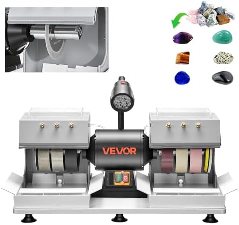 VEVOR Cabbing Machine, 6" 2/5 HP 1800 RPM Efficient, Lapidary Rock Grinder Polisher with Diamond and Resin Wheels, LED Lamp, Water System, Lapidary Equipment for Gemstone Grinding, Stone Polishing | For Gemstone Grinding, Stone Polishing, Efficient wit...