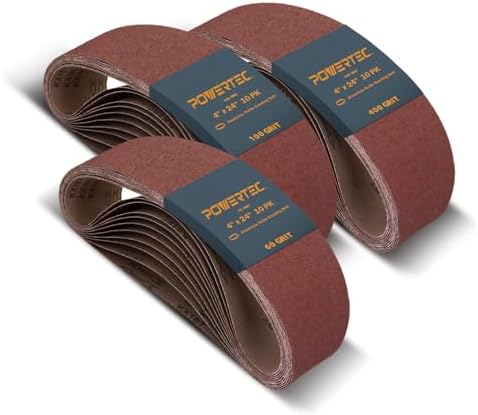 POWERTEC 4 x 24 Inch Sanding Belts, 30PK, 10 Each of 60 100 400 Grits, 4x24 Belt Sander Sanding Belts Assortment, Aluminum Oxide Sandpaper for Oscillating Belt Sander, Woodworking (110093)
