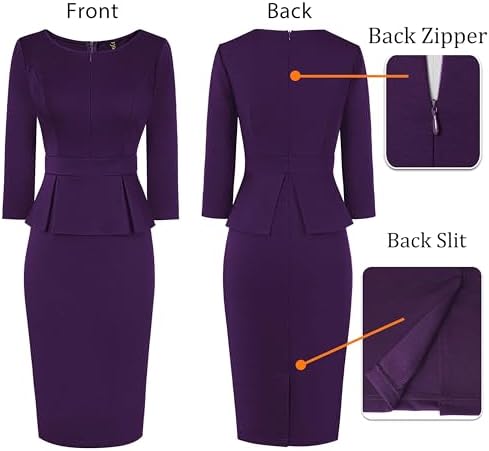 VFSHOW Womens Work Business Office Front Zipper Peplum Church Sheath Dress