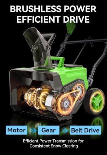 Electric Snow Blower Cordless 20"-Brushless Snow Thrower for Patio, Green
