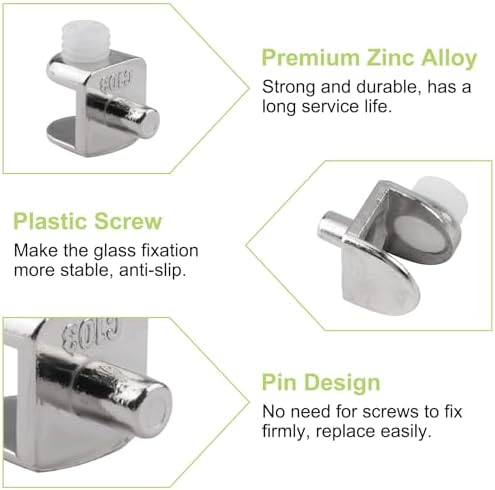 Adjustable Glass Shelf Bracket, 60Pcs Frameless Glass Clamp with Pin Wall Mounted Clips for 4-8mm Glass Cabinet
