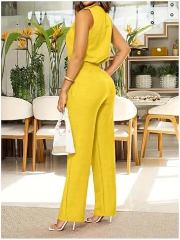Floerns Women's 2 Piece Sets Dressy Outfits Bussiness casual Crew Neck Sleeveless Blouse and Elegant Pants Set