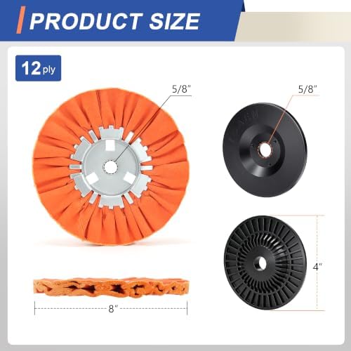 8" Orange Airway Buffing Wheel and 4 Inch Airway Flange Kit,5/8'' Arbor Hole,12 Plys/Medium Polishing for Angle Grinder - 5 PCS