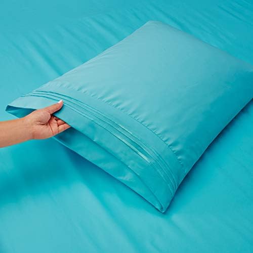 Hearth & Harbor King Size Sheets - 4 Piece Bed Sheet Set, Hotel Luxury Double Brushed Bed Sheets - Extra Soft Bedding Sheets & Pillowcases, King, Beach Blue