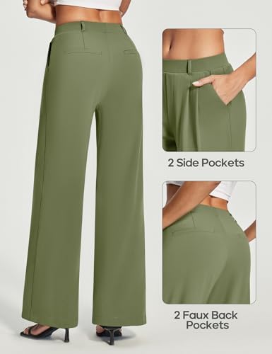 Heathyoga Womens Dress Pants Pull On Stretchy Work Pants Wide Leg Trousers