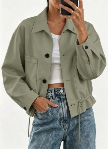 Womens Funnel Neck Jackets Fall Casual Ruffle Hem Cropped Coats