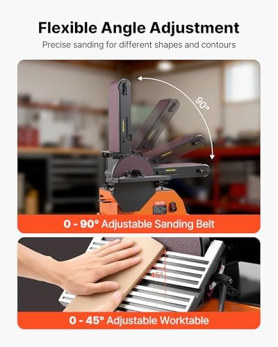 VEVOR Professional Belt Sander with Stand, 9" Disc & 6" x 48" Belt Sander Combo, 800W Sanding Machine with 0-45° Adjustable Worktable for Woodworking, Furniture Refinishing, Knife Sharpening