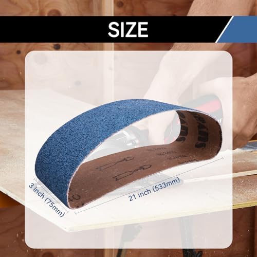 3x21 Inch Sanding Belts 21 Pcs 7 Grits Sizes (3 Each of 40/60/80/120/150/240/400 Grits) Heavy Duty Belt Sander Zirconia Belt Sander Paper for Wood, Metal, Stainless Steel, Cars, and Furniture